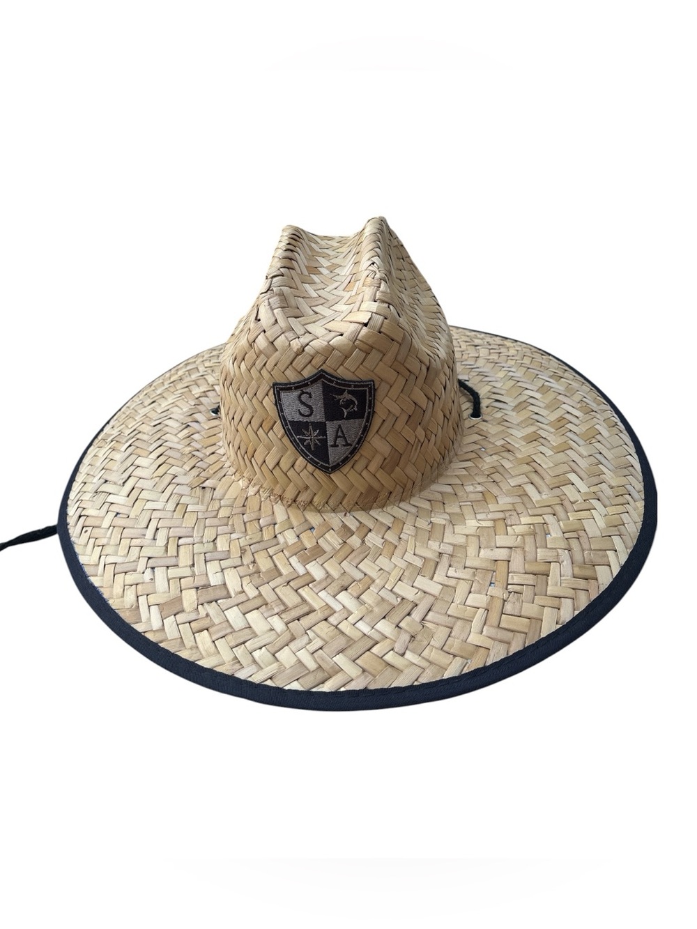 SA Company 100% Straw Lifeguard Sun Hat with Black Trim American Flag Underbrim